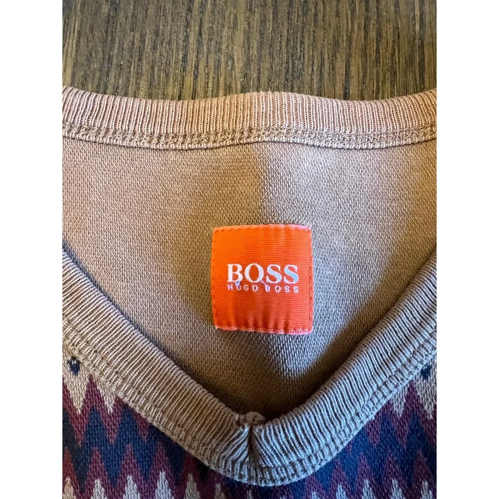 Vintage Hugo Boss Pullover Sweater Cotton Blend Geometric Zigzag Orange Label